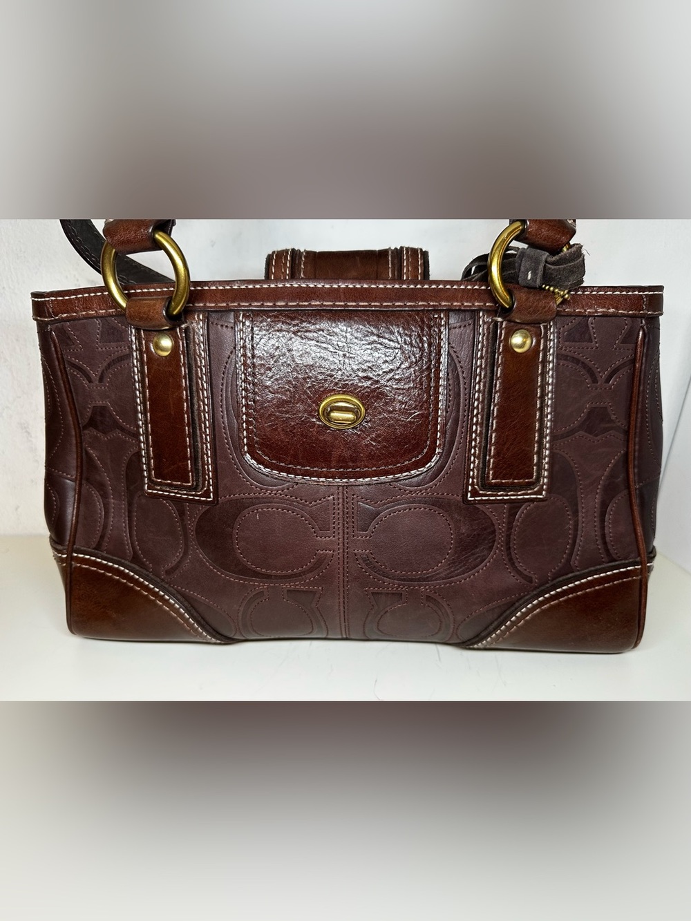 COACH Vintage Hampton Signature 11330 Brown Leather Shoulder Bag - Picture 2 of 15